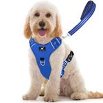 TUFFDOG Easy-Fit Dog Harness Medium Dog - Fast Release Neck Clip, Premium Padded Reflective No Pull Harness with Control Handle, Adjustable Step-in Dog Vest Plus Free Matching Lead (M, Royal Blue)