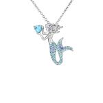 ZZ ZINFANDEL Sliver Mermaid Necklace Pendant for Women Teen Girls,Girl`s Mermaid Crystal Heart Necklace Chain Fairy Necklace for Girl Fairy Necklace Birthday Gifts, Metal, alloy