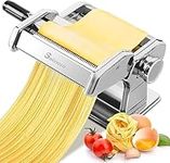 Pasta Maker - 150 Roller Pasta Machine - 2 in 1 Roller with Pasta Cutter - 7 Adjustable Thickness Settings - Includes Cutter, Hand Crank, and Instructions, Stainless Steel