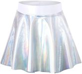 Gnainach Girls Skorts High Waist Athletic Skirts with Shorts Stretchy Activewear for Teens Kids Performance Tennis, Shiny Silver, 10-12 Years