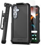 Encased Falcon Belt Case Designed for Samsung Galaxy S24 Plus Case with Holster Clip - Protective Case with Tempered Glass Screen Protector (Black) (S24+)