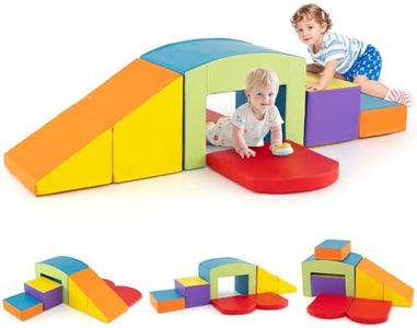 COSTWAY 6 Piece Kids Climb and Crawl Foam Play Set, Colorful Toddler Educational Soft Climbing Blocks, Baby Soft Play Equipment for Climbing, Sliding, Crawling (Yellow+Orange+Green)