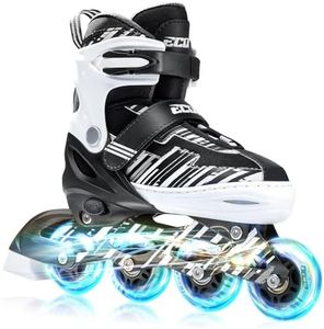 ECOO Adjustable Inline Skates Boys and Girls with Light up Wheels，Roller Skates for Kids Ages 4-12, Teen Skates for Beginner Outdoor and Indoor (White, XLarge-Youth & Adult（6-9 US）)
