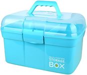 FOREVERIE Clear Plastic Office Supply/Arts & Crafts Supplies Storage Box Large with a Removable Tray, Manicurist Pedicurist Hairdresser Portable Storage Box, Sewing Box Organiser (Blue)