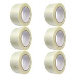 Thump Cross Filament Strapping Tape Roll Polyester Sticking Adhesive for Packaging Sealing Binding Fixing Supplies - (Transparent, 48mmX50m, Pack of 6)