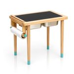 Ariro Montessori Sensory Play Table for Toddlers with 2 Stainless Steel Bins - Flisat Wooden Messy Activity Table with Blackboard Lid for Water, Sand & Art Play – Ideal for Home, Children (Blue)