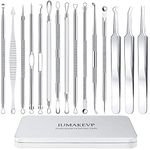 Pimple Popper Tool Kit, IUMAKEVP 15 PCS Professional Stainless Steel Blackhead Remover Comedone Extractor Tools for Removing Pimple, Blackheads, Zit on Face - Acne Removal Kit with Metal Case (Silver)