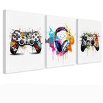 3 Pcs 16" x12'' Framed Gaming Room Decor Canvas Wall Art Video Game Art Prints Framed, Gaming Theme Watercolor Posters Prints for Boys Kids Teen Game Room Bedroom Playroom Wall Decor (12x16inch)