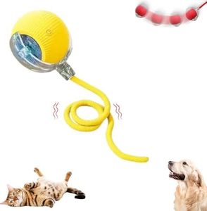 Interactive Cat Ball Toy, New Agility Move Cat Balls, Automatic Cat Ball Toys with Cord Imitation Mouse, Smart Self Rolling Interactive Cat Dog Ball for Dog/Cat (Yellow)