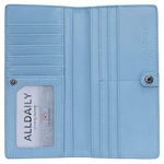 Alldaily Ultra Slim Thin Leather Women Wallet RFID Blocking Credit Card Holder Bifold Long Ladies Billfold, Light Blue, Minimalist