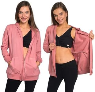 Inspired Comforts Mastectomy Recovery Hoodie Sweatshirt with Drain Pockets | Post Breast Cancer Recovery | Full Sleeve | XL, Pink