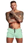Redqenting Mens Swim Trunks Quick Dry Swimwear Zipper Pockets, Swim Shorts with Mesh Liner Light green