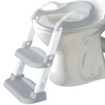 Potty Training Ladder - Soft Cushioned Seat, Adjustable Height, Collapsible, Non-Slip with Splash Guard - Ready Step Go! - Jool Baby (Gray)