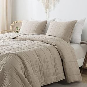 R.SHARE Couvre-lit 300 × 270 CM(2 taies d'oreiller incluses), Dessus de Lits Ultra Douce, Plaid Confortable Certifié Oeko-TEX, Couverture de Canapé pour Toutes Les Saisons -Beige