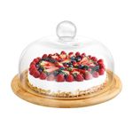 GARNECK Wood Cake Stand with Glass Dome Chocolate Cupcake Candy Display Plate Salad Bowl Snack Tray Serving Platter for Wedding Birthday Party Supplies 22cm