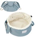 Barrel Drawstring Makeup Bag Large Cosmetic Bag Women Toiletry Organizer for Travel Toiletries Accessories Essentials (Greyish Blue)