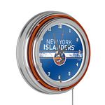 Trademark Global NHL Chrome Double Rung Neon Clock - New York Islanders