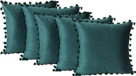 Amazon Brand - Umi Decorative Velvet Throw Pillow Cover 22x22 Inch (5 Pc) Tassels Fringe Design Pillows for Farmhouse Couch Sofa Bedroom in Deep Teal Velvet Cushion Covers