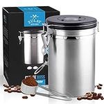 Zulay (Large) Airtight Coffee Canister - Stainless Steel Coffee Storage Canister with Scoop - Features Include a Date Tracker, Built-In One-Way CO2 Valve & 2 Spare Filter Replacements