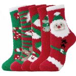 Century Star Womens Fuzzy Fluffy Cozy Warm Super Soft Slipper Socks Microfiber 3-8 Pairs Home Socks For Christmas, 5 Pairs Christmas Print, One Size