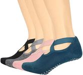 BQA 4 Pairs Yoga Socks for Women Non Slip Yoga Socks Pilates Socks Anti-Skid Socks