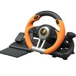 PXN V3 Pro Gaming Steering Wheel with Pedals - 180° Wheel, Vibration Feedback, Integrated-Shifter, Paddle Shifters - Steering Wheel for PC, PS3, PS4, Xbox and Switch - Orange