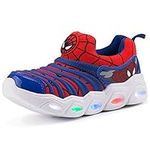 YUNICUS Kids Light Up Shoes Led Flash Sneakers with Spider Upper USB Charge for Boys Girls Toddles Best Gift for Birthday Thanksgiving Christmas Day, Blue/Red, 6.5 Toddler