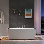 Empava 59" White Freestanding Rectangular Whirlpool Bathtub with 8 Adjustable Hydromassage Jets, ETL-Certified, 60-Gallon Capacity, Double-Ended Design & Two Pillows – Spacious for All Body Types