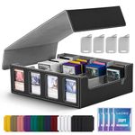 UAONO Trading Card Storage Box for Commander Display, 2400+ MTG Deck Box with 4 Toploader, TCG Card Case fits Magic PTCG Sports Cards（Black&Gray）