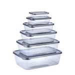 VATTU Rectangular Plastic Food Storage Container with Air Tight Lid Kitchen Container Meat Box Fridge and Freezer Storage Boxes Bowl - 225ml, 325ml, 650ml, 1250ml, 2200ml, 3500ml, 6 Pcs, Clear