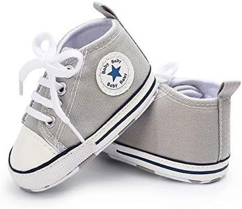 myggpp Baby Shoes Boys Girls Canvas Sneakers First Walking Shoes Walkers Anti-Slip Prewalkers 0-6 Months Grey