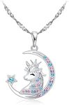 Gemschest Unicorns Gifts for Girls Necklace: 925 Sterling Silver Crescent Moon Star Unicorn Necklace Cubic Zirconia Unicorn Little Girl Jewelry for Teen Girls & Women Dainty 18 Chain, Colorful