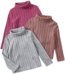 Floerns Girl's 3 Pcs Long Sleeve Solid Turtleneck Ribbed Knit Tee Shirt Hot Pink 4Y