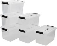 Tyminin 6-Pack 12 L Storage Boxes, Plastic Latch Bin Box with Lids/Handles