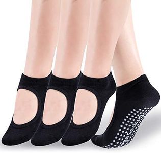 Yoga Socks for Women，Non Slip Grip Socks Ideal for Yoga, Pilates, Pure Barre, Ballet, Dance, Barefoot Workout, 4 Pairs(Black)