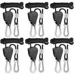 Rope Clip Hanger, 6 Packs 1/8 in Reinforced Adjustable Height Anti-Loose Design Gears Clip for Growing Light Fixtures, Hanging Plants, 8 FT Length 150lbs Weight Capacity