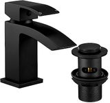 Wasserrhythm Basin Taps with Pop up Waste Black Waterfall Square Bathoom Sink Tap Mixers Brass