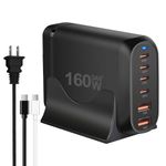 GEEKERA USB C Charger, 160W 6-Port Fast USB Charging Station with 4 USB-C + 2 USB-A, Portable Multiport USB C Wall Charger for iPhone 15-12 Series, iPad Pro, MacBook, Galaxy, Pixel, Switch, and More