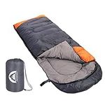 Sleeping Bag 3 Seasons (Summer, Spring, Fall) Warm & Cool Weather - Lightweight,Waterproof Indoor & Outdoor Use for Kids, Teens & Adults for Camping Hiking, Backpacking and Survival (Grey Orange)