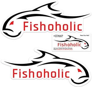 Fishoholic Waterproof Fish Decal Sticker - 3 Stickers Total. Great Fishing Gift to Put on Window Bumper Boat Truck Car Coffee Mug for Fishaholic Fisherman Boat Letters (3-WhtRED-11x5)