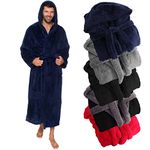 Ross Michaels Mens Luxury 400gsm Hooded Long Robe - Full Length Plush Big & Tall Bathrobe (Navy, L/XL)