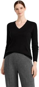 State Cashmere Women’s Essential V-Neck Sweater 100% Pure Cashmere Classic Long Sleeve Pullover (Black, X-Large)