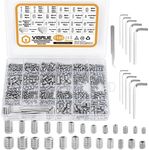 VIGRUE 1105PCS 25 Sizes Metric & SAE Set Screw Assortment Kit Internal Hex Drive Allen Grub Screws Set Cup-Point 304 Stainless Steel, M3 to M8 and 1/8-40 to 5/16-18