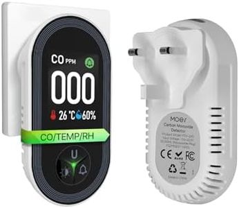 MOES Carbon Monoxide Detector with Temperature & Humidity Display - 85dB Alarm, 2" HD Screen, Manual-Rotate Display, UK Plug, High Precision CO Sensor for Home Safety