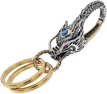 Vintage Chinese Dragon Keychain for Men,Feng Shui Good Luck Brass Key Chains Charms Keys Ring Holder for Safety Lucky Wealth, Silver, Large