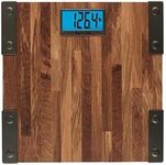 Taylor Digital Scales for Body Weight, Extra High Accurate 440 LB Capacity, Unique Blue LCD, Farmhouse Look, Auto On and OffScale, 12.4 x 12.4 Inches, Brown