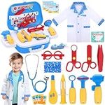 GINMIC Kids Doctor Play Kit, 22 Pieces Pretend Play Doctor Set with Roleplay Doctor Costume and Carry Case for Toddlers and Kids, Medical Dr Kit Toys for Girl Age 3 4 5 6 7 Year Old (Blue-1)