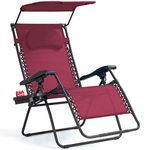 Goplus Folding Zero Gravity Lounge Chair Wide Recliner for Outdoor Beach Patio Pool w/Shade Canopy & Cup Holder (Wine Zero Gravity Chair)