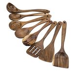 WOODME Kitchen Utensils Set 8 Piece Teak Wooden Cooking Utensil Set Non-Stick Pan Wood Spoons and Spatula Cookware for Home Everyday Use &Kitchen Tools (8pcs)