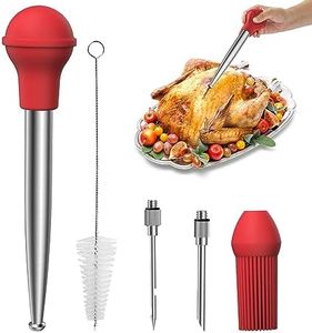 Vondior Turkey Baster for Cooking, Food Grade Stainless Steel Turkey Baster Syringe with Barbecue Basting Brush and 2 Marinade Injector Needles and Cleaning Brush, Red